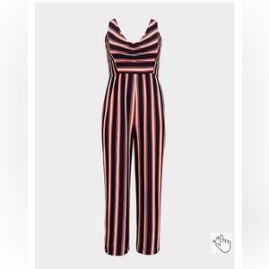 torrid Striped V-Neck Wide-Leg Jumpsuit in Navy, Red, White, and Pink